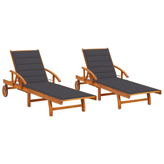 vidaXL Sun Loungers 2 pcs with Cushions Solid Acacia Wood, 3077330