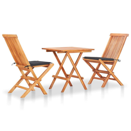 vidaXL 3 Piece Bistro Set with Anthracite Cushions Solid Teak Wood