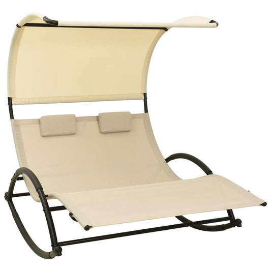 vidaXL Double Sun Lounger with Canopy Textilene Cream, 310548