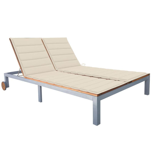 vidaXL 2-Person Sun Lounger with Cushion Solid Acacia Wood and Steel, 3061559