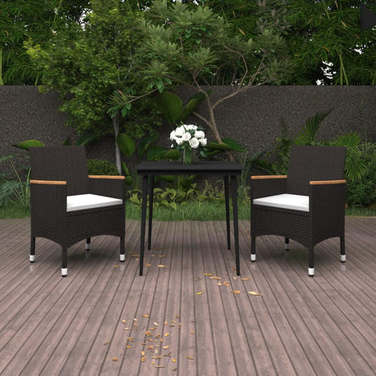 vidaXL 3 Piece Patio Dining Set with Cushions Poly Rattan and Glass, 3099781