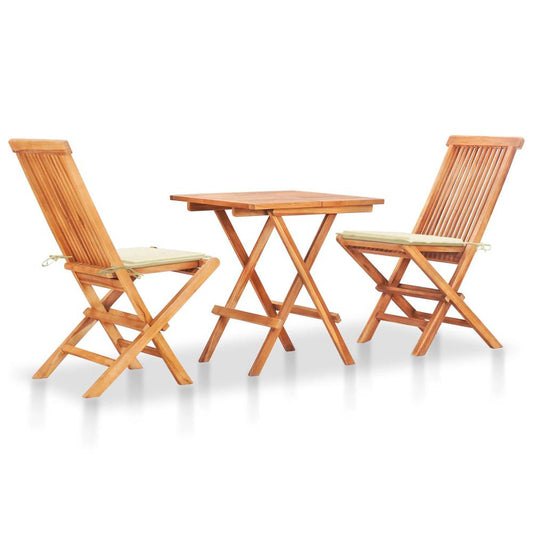 vidaXL 3 Piece Bistro Set with Cream Cushions Solid Teak Wood