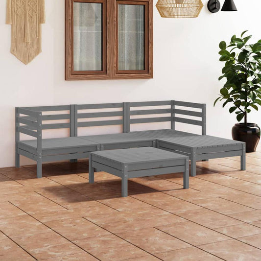 vidaXL 5 Piece Patio Lounge Set Solid Pinewood Gray, 3082674