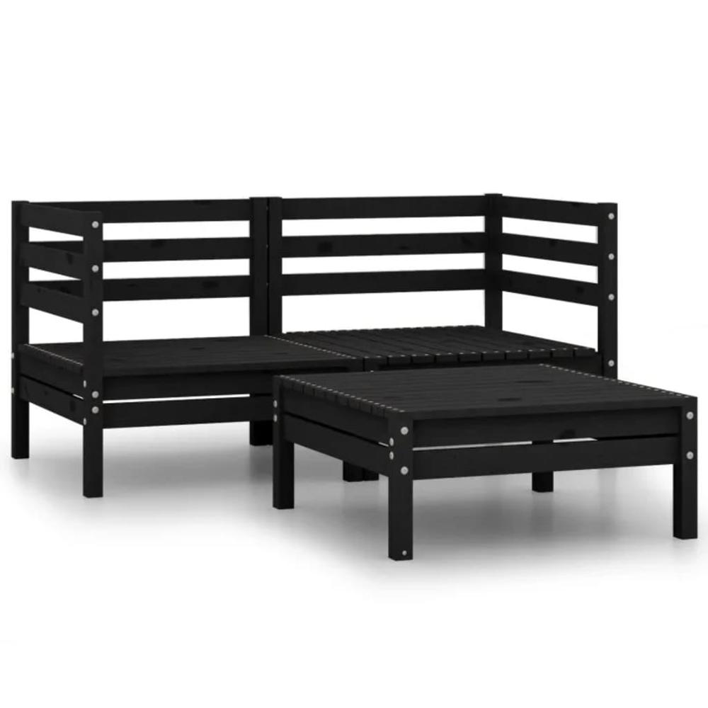 vidaXL 3 Piece Patio Lounge Set Solid Pinewood Black, 806606