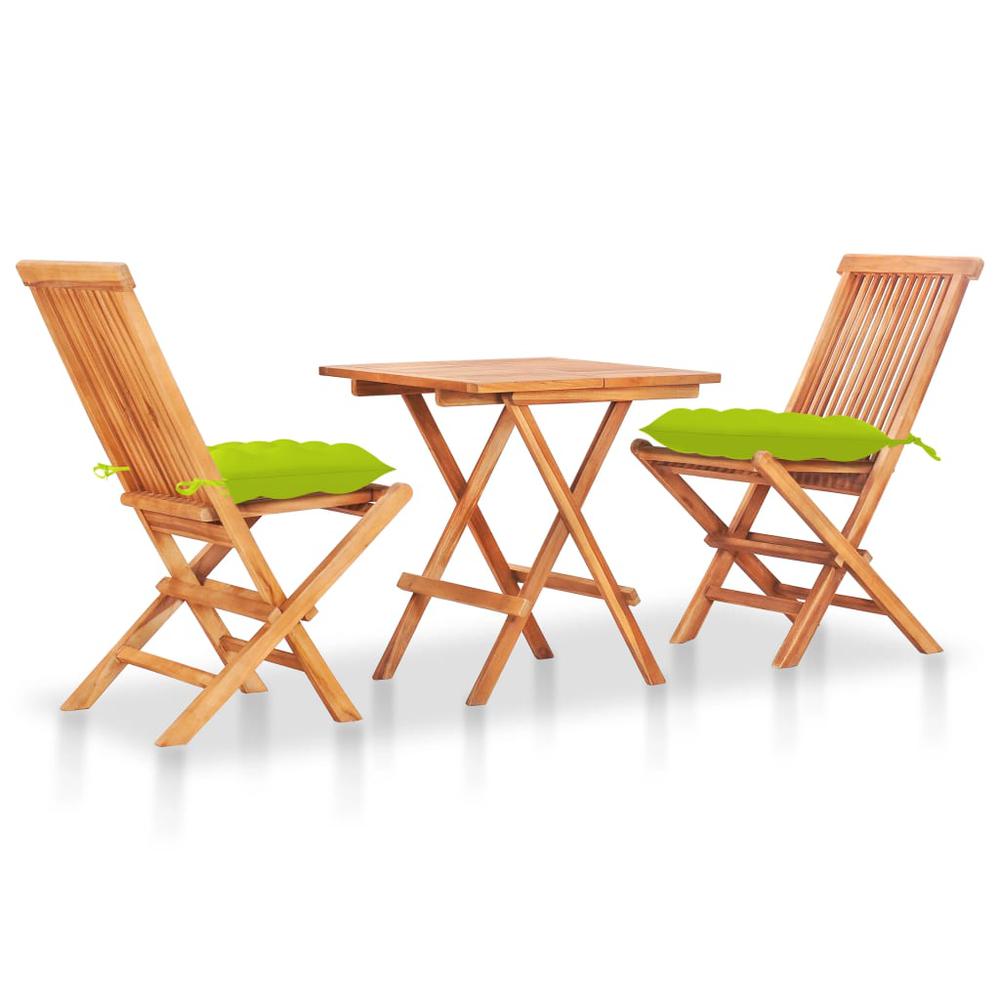 vidaXL 3 Piece Bistro Set with Bright Green Cushions Solid Teak Wood