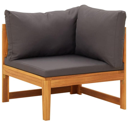 vidaXL Corner Sofa with Dark Gray Cushions Solid Acacia Wood