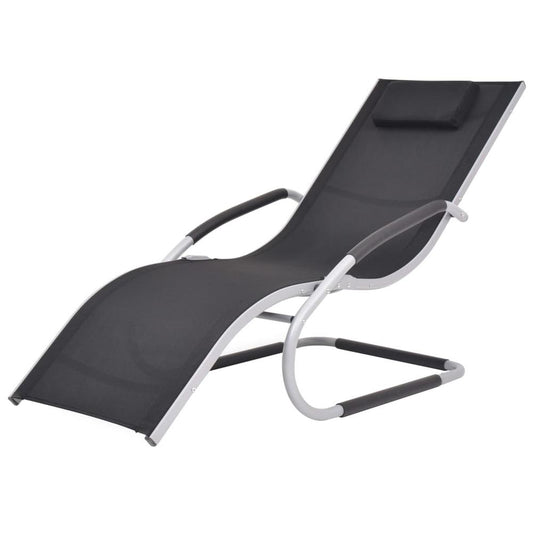 vidaXL Sun Lounger with Pillow Aluminum and Textilene Black