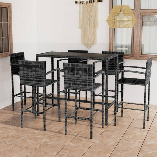 vidaXL 7 Piece Patio Bar Set Poly Rattan Gray