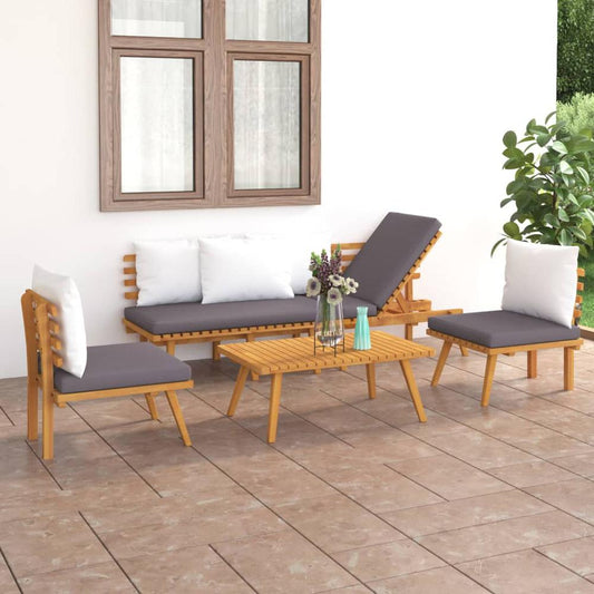 vidaXL 4 Piece Patio Lounge Set with Cushions Solid Acacia Wood, 3087010