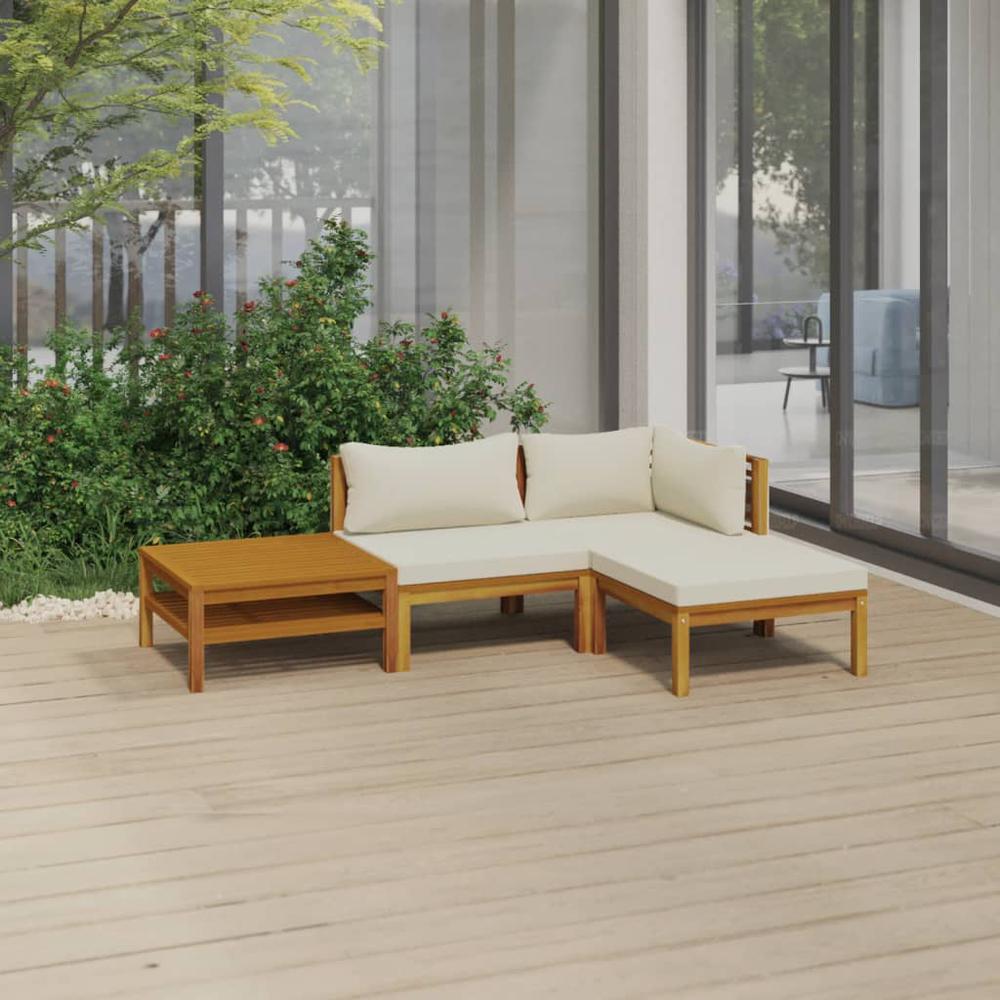 vidaXL 4 Piece Patio Lounge Set with Cream Cushion Solid Acacia Wood