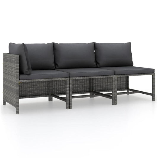 vidaXL 3 Piece Patio Lounge Set with Cushions Poly Rattan Gray, 313505