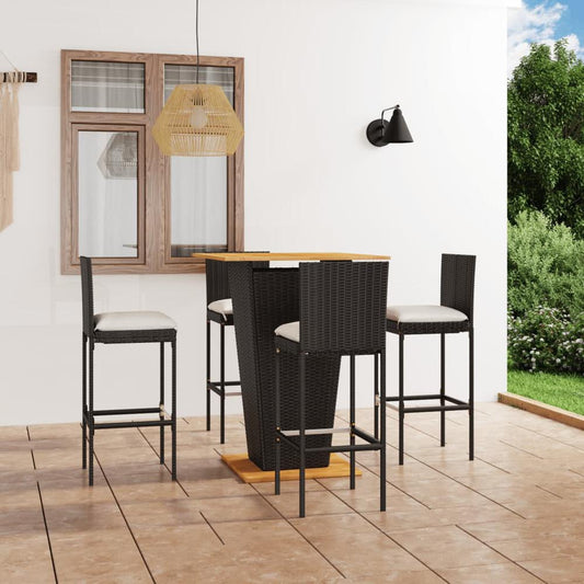 vidaXL 5 Piece Patio Bar Set with Cushions Poly Rattan Black, 3064860