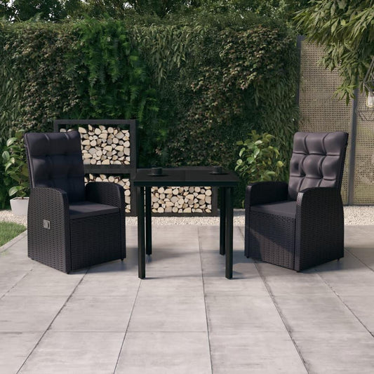 vidaXL 3 Piece Patio Dining Set with Cushions Black, 3099479