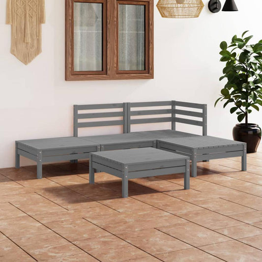 vidaXL 5 Piece Patio Lounge Set Solid Pinewood Gray, 3082624