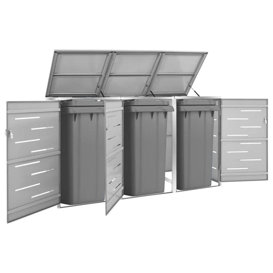 vidaXL Triple Wheelie Bin Shed 81.5"x30.5"x45.3" Stainless Steel, 149560