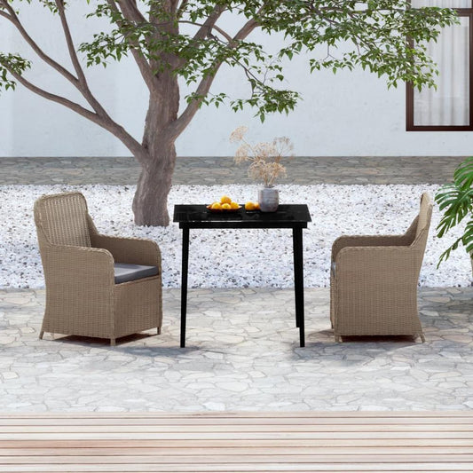 vidaXL 3 Piece Patio Dining Set with Cushions Brown, 3099547