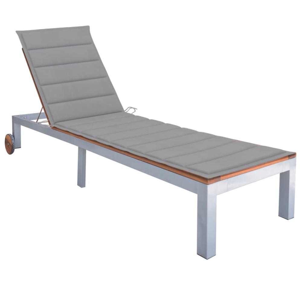 vidaXL Sun Lounger with Cushion Solid Acacia Wood and Galvanized Steel, 3061543