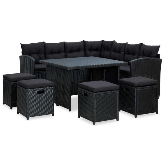 vidaXL 6 Piece Patio Lounge Set with Cushions Poly Rattan Black, 316869