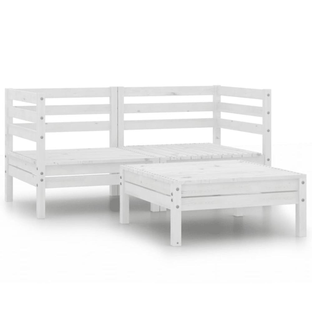 vidaXL 3 Piece Patio Lounge Set Solid Pinewood White, 806603