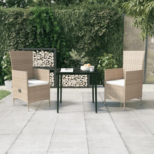 vidaXL 3 Piece Patio Dining Set with Cushions Beige, 3099455