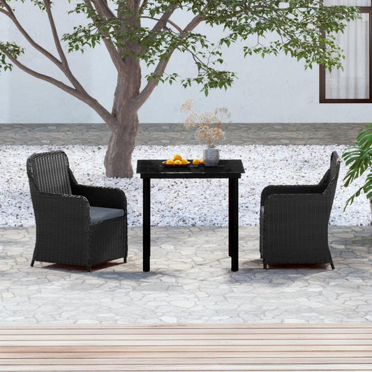 vidaXL 3 Piece Patio Dining Set with Cushions Black, 3099529