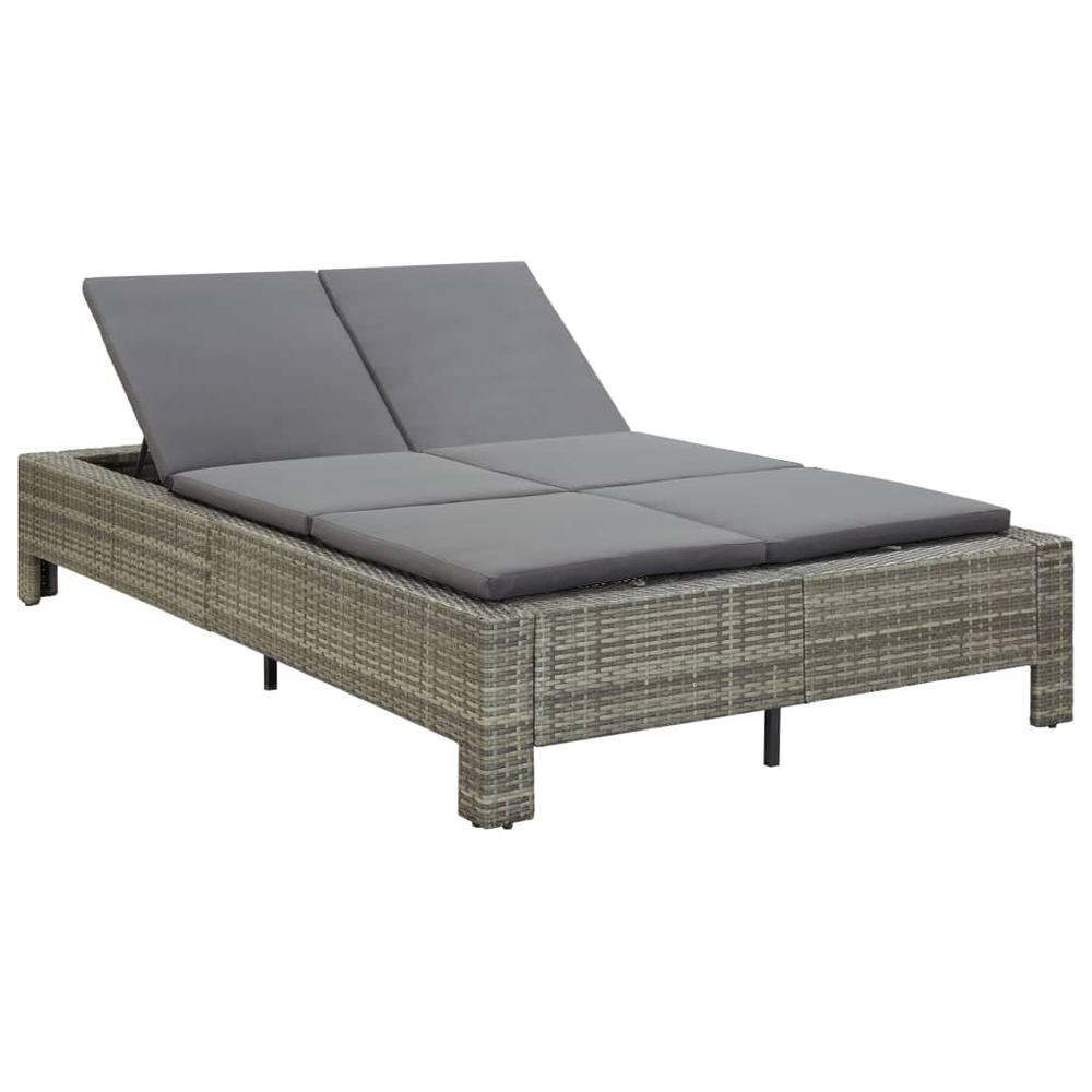 vidaXL 2-Person Sunbed with Cushion Gray Poly Rattan, 46240