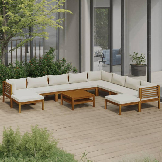 vidaXL 11 Piece Patio Lounge Set with Cream Cushion Solid Acacia Wood