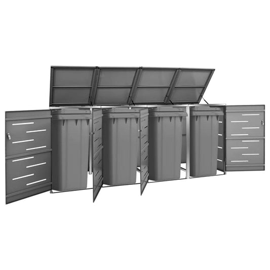 vidaXL Quadruple Wheelie Bin Shed 108.9"x30.5"x45.5" Stainless Steel, 149557