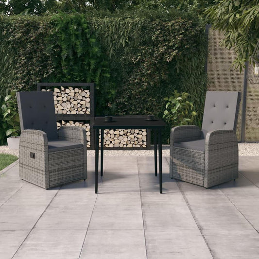 vidaXL 3 Piece Patio Dining Set with Cushions Gray, 3099485