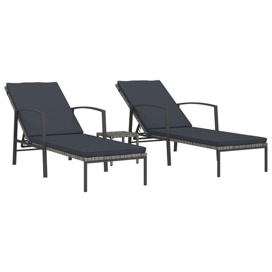 vidaXL Sun Loungers 2 pcs with Table Poly Rattan Gray