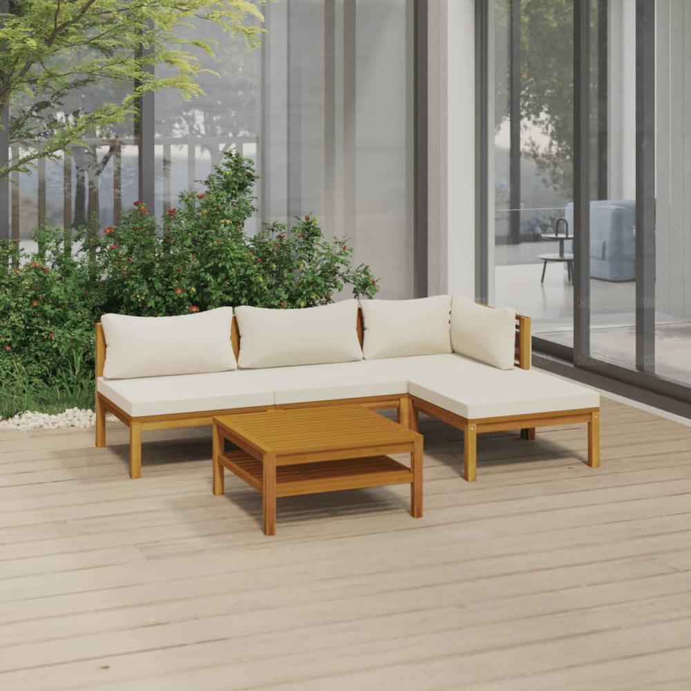 vidaXL 5 Piece Patio Lounge Set with Cream Cushion Solid Acacia Wood, 3086926