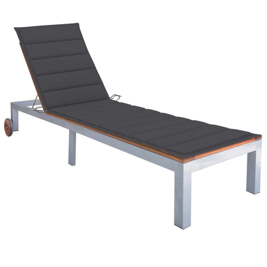 vidaXL Sun Lounger with Cushion Solid Acacia Wood and Galvanized Steel, 3061542