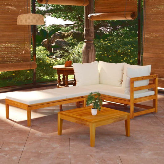 vidaXL 3 Piece Patio Lounge Set with Cream White Cushions Acacia Wood, 3087278