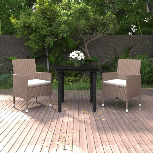 vidaXL 3 Piece Patio Dining Set with Cushions Poly Rattan and Glass, 3099703