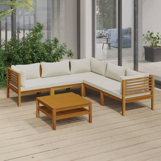 vidaXL 6 Piece Patio Lounge Set with Cream Cushion Solid Acacia Wood, 3086937