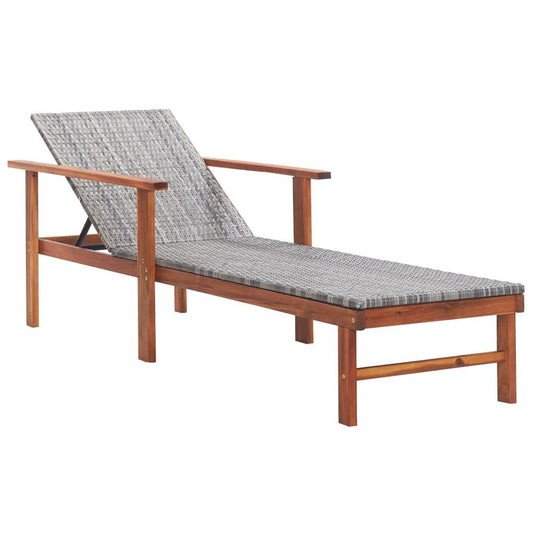 vidaXL Sun Lounger Poly Rattan and Solid Acacia Wood Gray, 48704