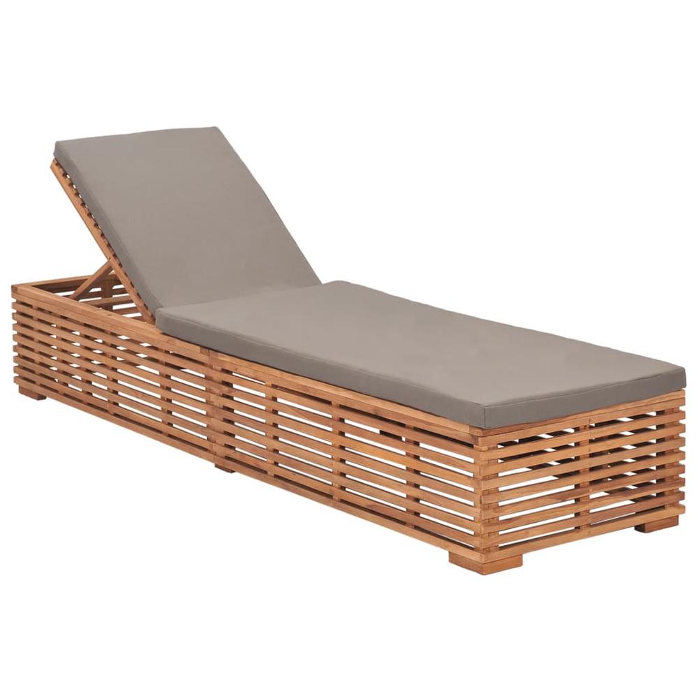 vidaXL Sun Lounger with Dark Gray Cushion Solid Teak Wood