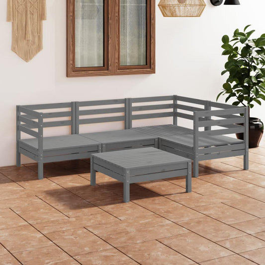 vidaXL 5 Piece Patio Lounge Set Solid Pinewood Gray, 3082694