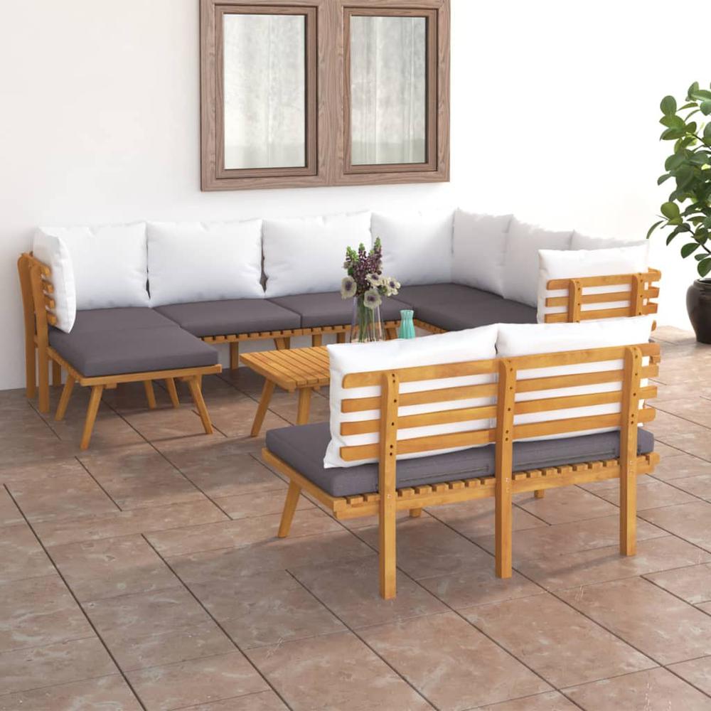 vidaXL 9 Piece Patio Lounge Set with Cushions Solid Acacia Wood, 3087018