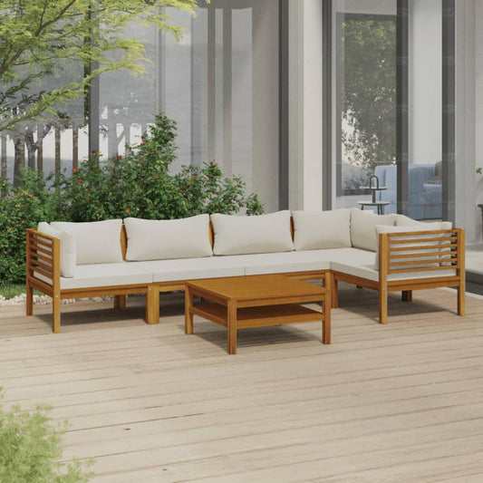 vidaXL 6 Piece Patio Lounge Set with Cream Cushion Solid Acacia Wood, 3086950