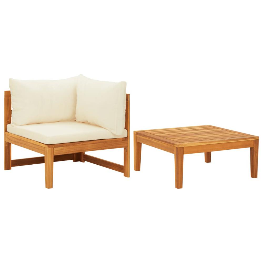 vidaXL 2 Piece Patio Lounge Set with Cream White Cushions Acacia Wood