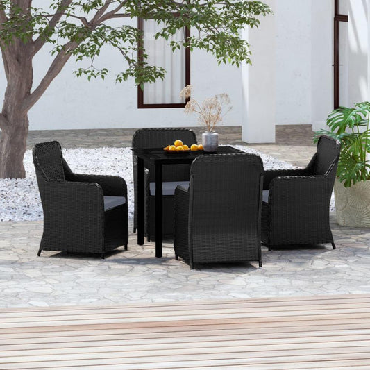 vidaXL 5 Piece Patio Dining Set with Cushions Black, 3099530