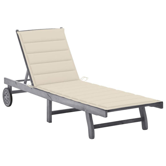 vidaXL Patio Sun Lounger with Cushion Gray Solid Acacia Wood, 3061361