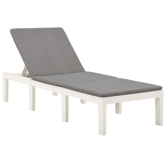 vidaXL Sun Lounger with Cushion Plastic White