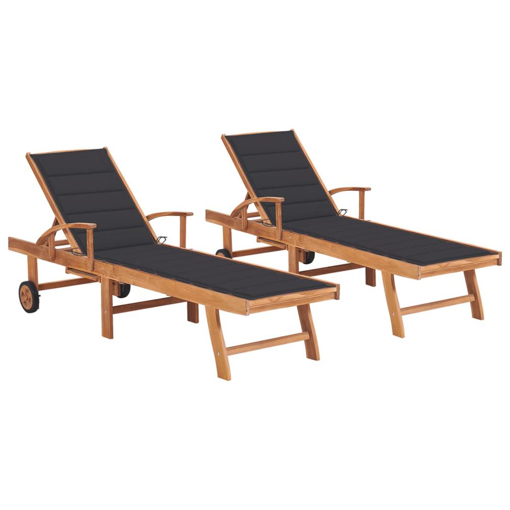 vidaXL Sun Loungers 2 pcs with Anthracite Cushion Solid Teak Wood