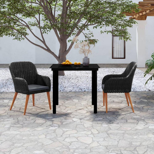 vidaXL 3 Piece Patio Dining Set with Cushions Black, 3099505