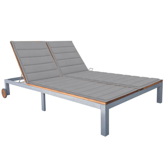 vidaXL 2-Person Sun Lounger with Cushion Solid Acacia Wood and Steel, 3061558