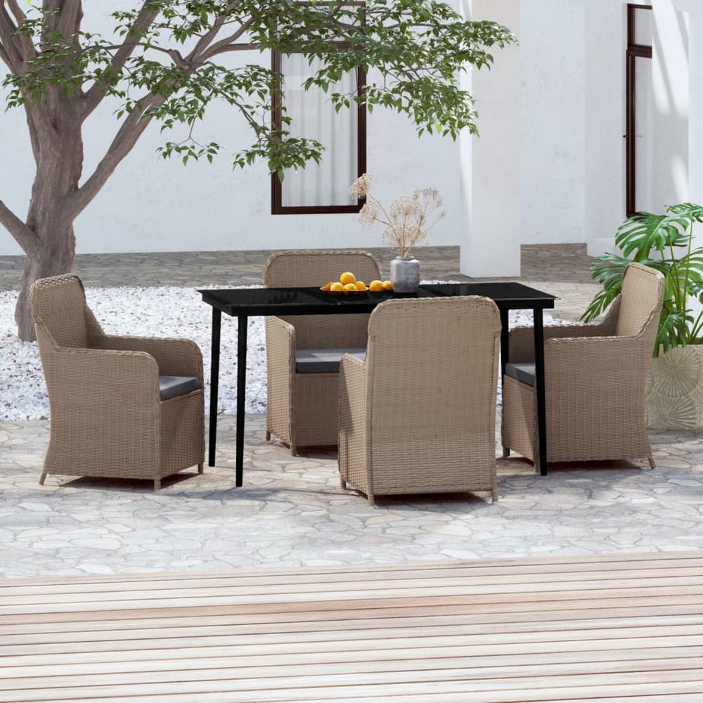 vidaXL 5 Piece Patio Dining Set with Cushions Brown, 3099549