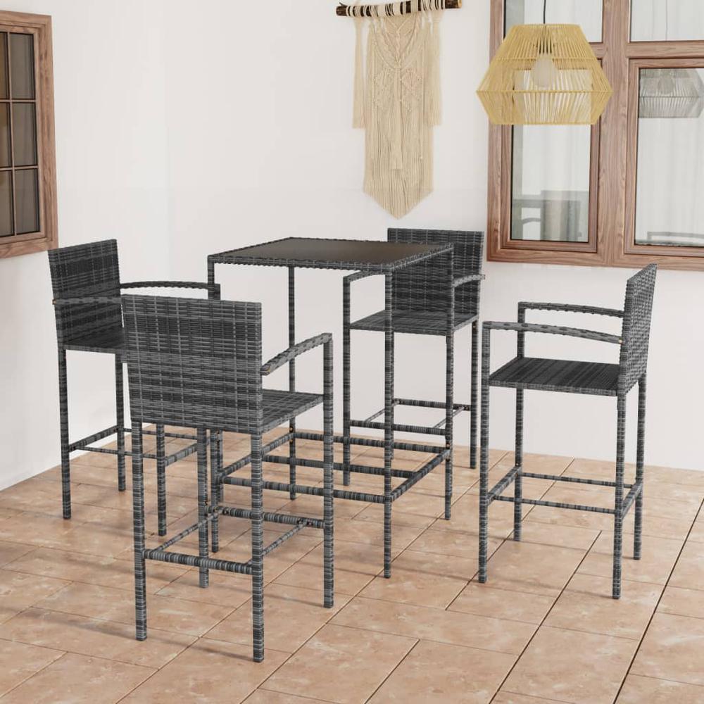 vidaXL 5 Piece Patio Bar Set Poly Rattan Gray, 3064841