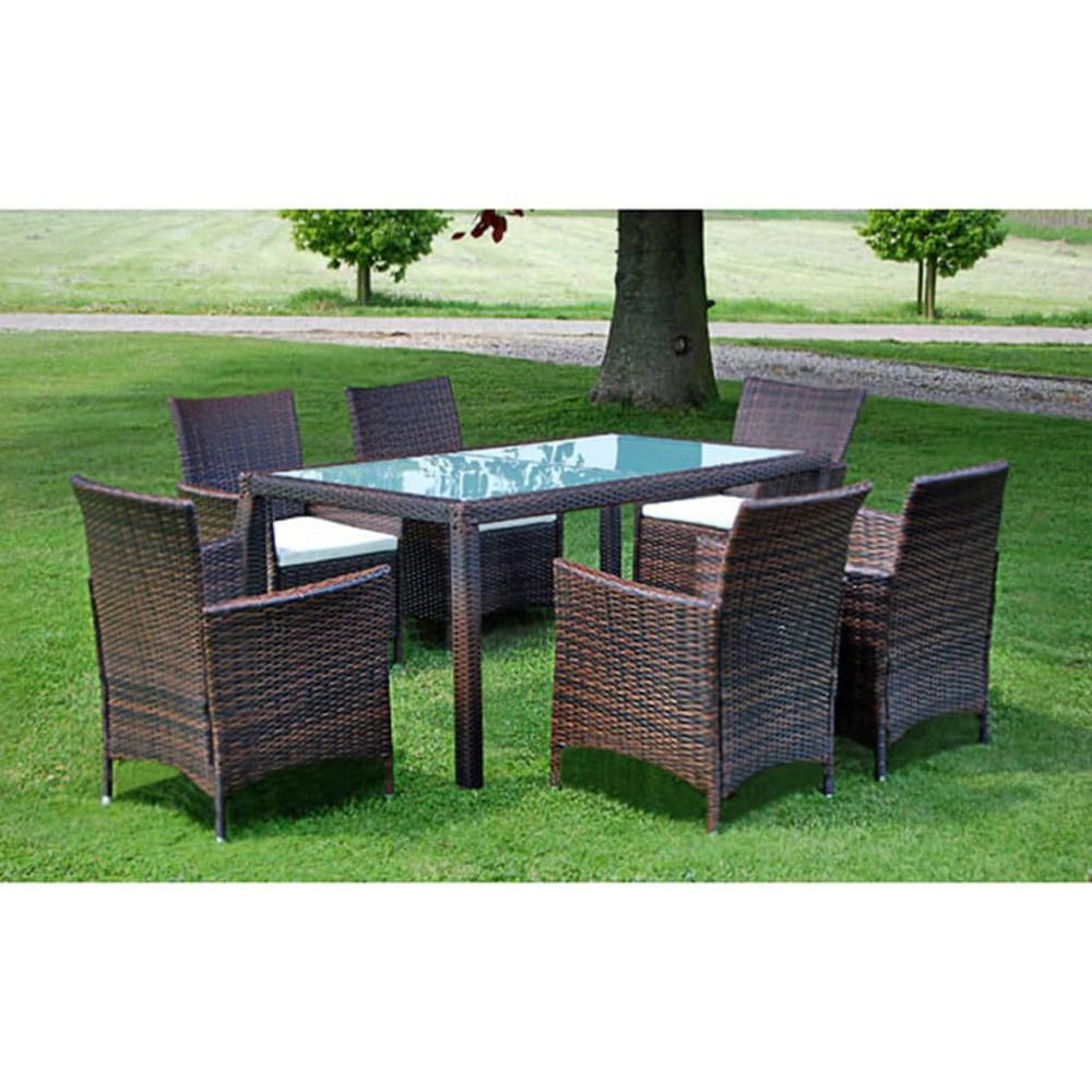 vidaXL 7 Piece Outdoor Dining Set with Cushions Poly Rattan Brown, 43119